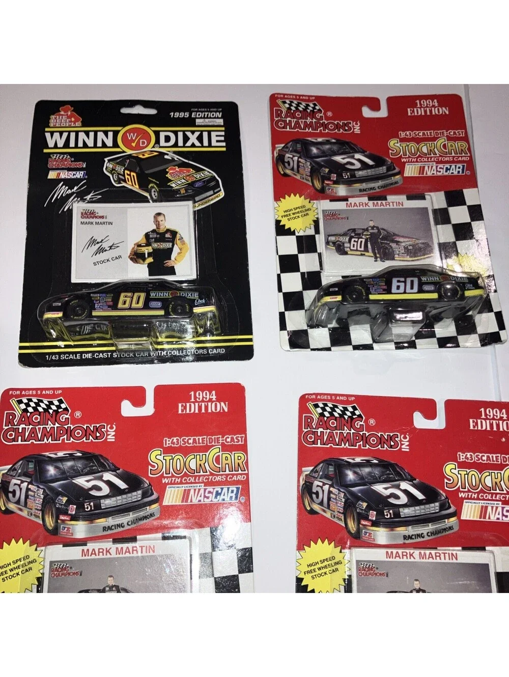 LOT Of 5 VINTAGE 1994-95 NASCAR RACING CHAMPIONS CARS MARK MARTIN 1:43 SCALE NEW
